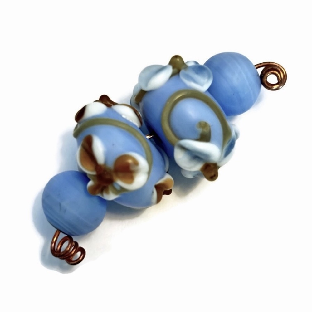 As Low As $2 Matte Periwinkle Blossom Handmade Lampwork Rondelle Bead Set (4)